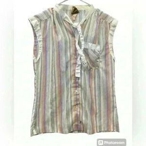 Sleeveless Button-Down Blouse in Pastel Stripe